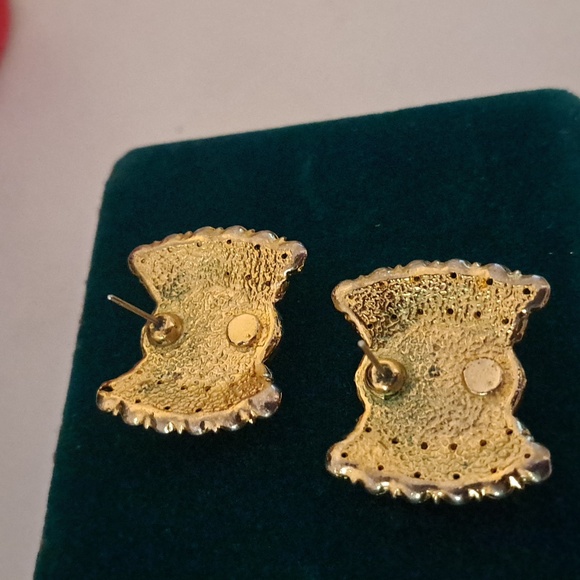 Vintage Gold and Rhinestone Pearl Pave Earrings - Picture 4 of 5